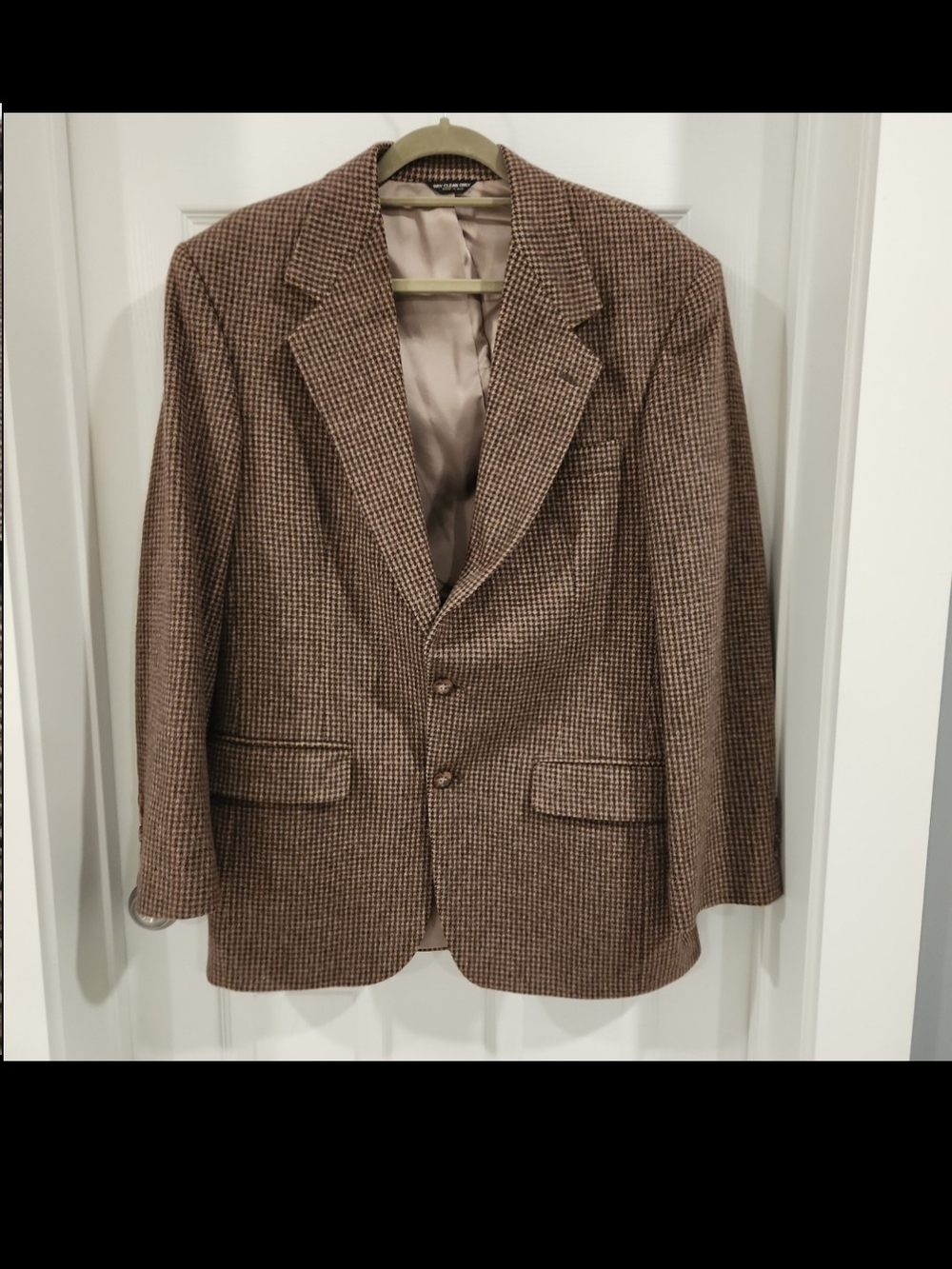 VTG Bill Blass Camel Hair Sports Coat Size 42S Brown Houndstooth 60s-70s era